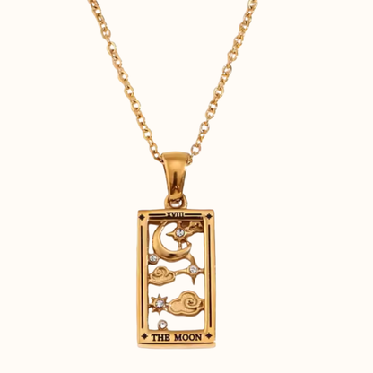 Collar carta del tarot La Luna baño de oro 18K