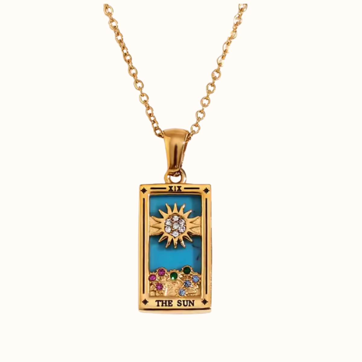 Collar carta del tarot El Sol baño de oro 18K