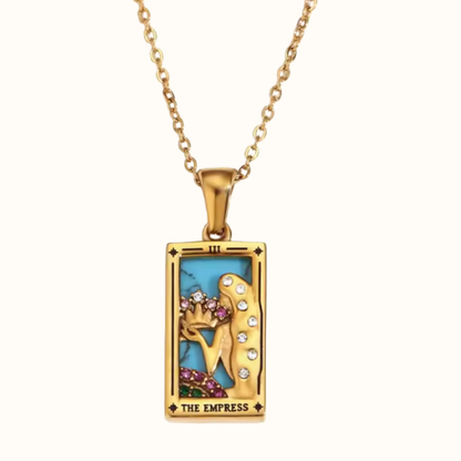 Collar carta del tarot La Emperatriz baño de oro 18K