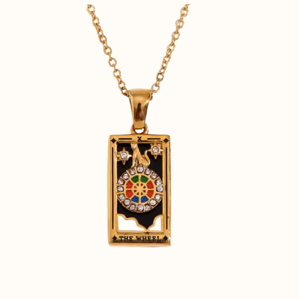 Collar carta del tarot La Rueda de la Fortuna baño de oro 18K