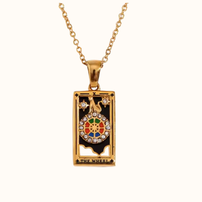 Collar carta del tarot La Rueda de la Fortuna baño de oro 18K