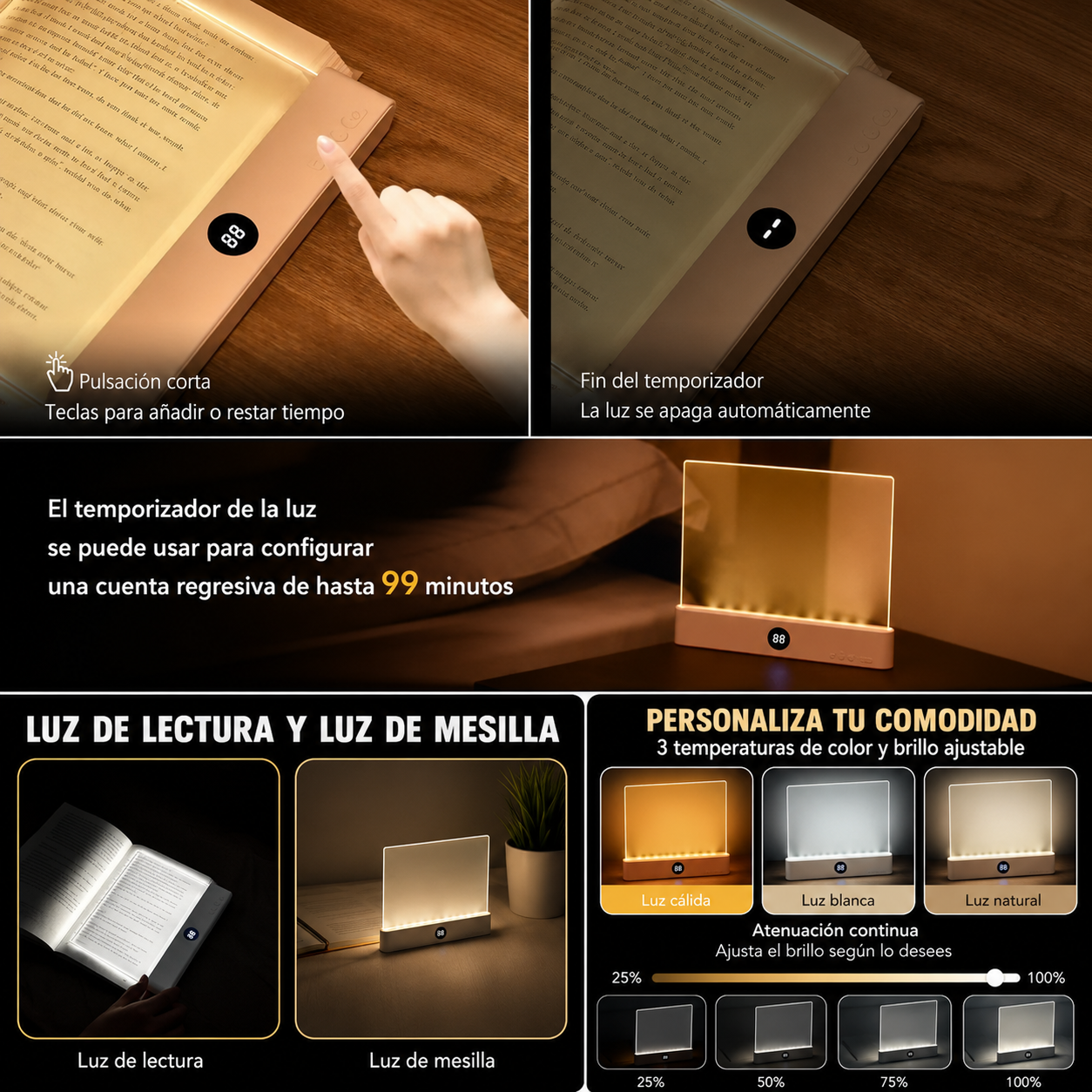 Lámpara de lectura LED plana recargable