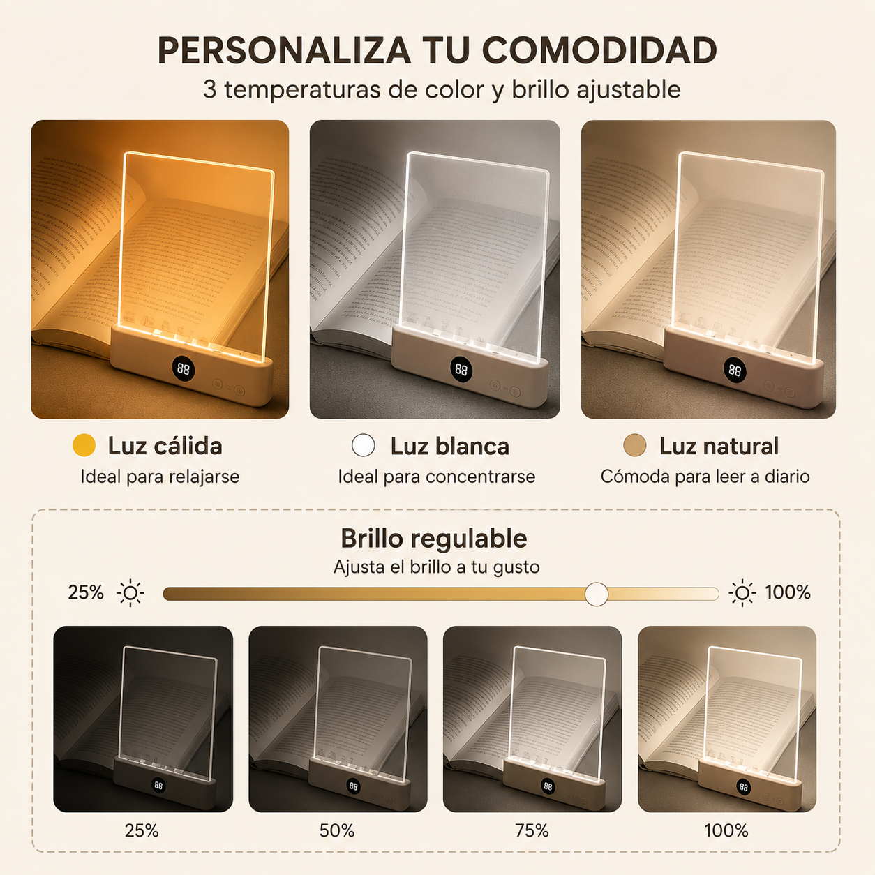 Lámpara de lectura LED plana recargable