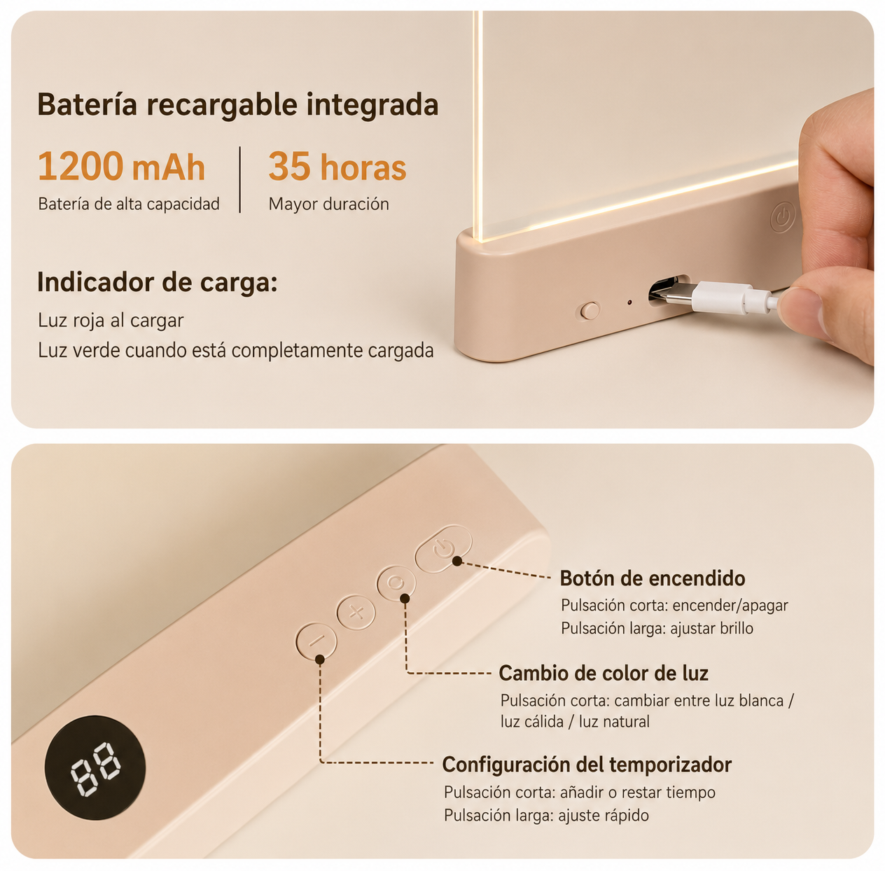 Lámpara de lectura LED plana recargable