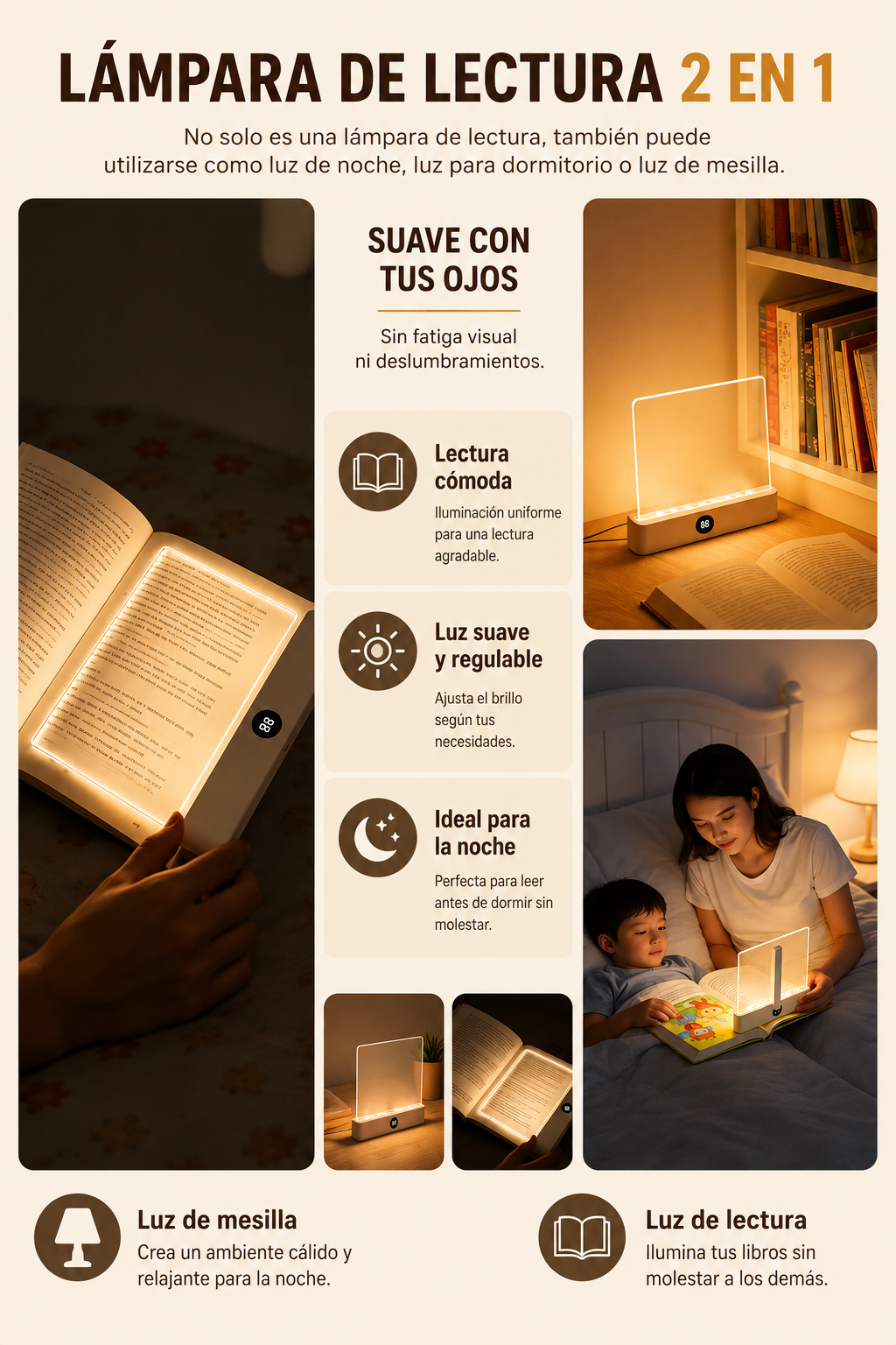 Lámpara de lectura LED plana recargable